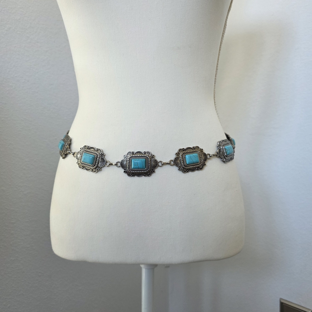 Faux Turquoise and Silver Belt - Picture 2 of 9